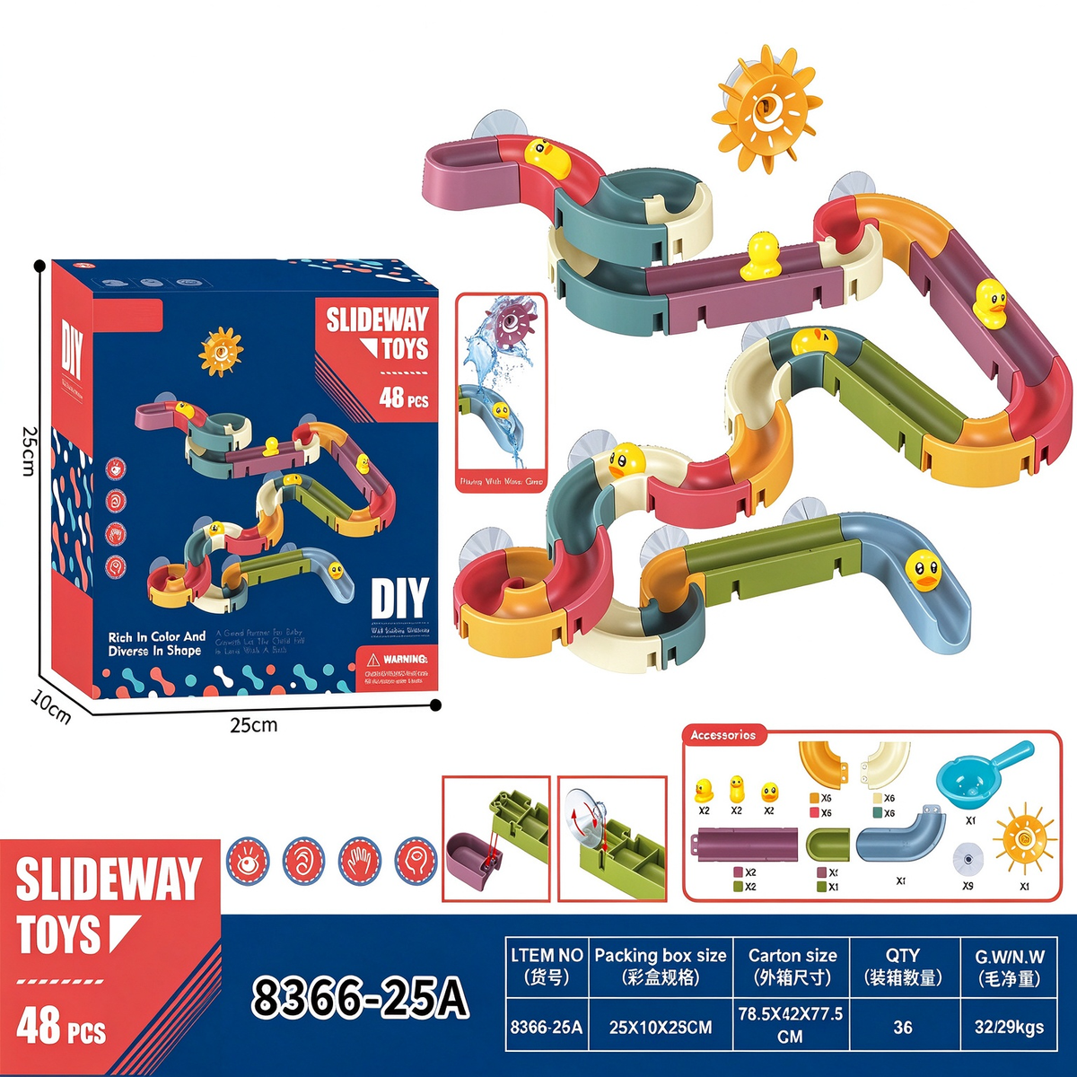 🦆💦 48-Piece DIY Duck Slide Bath Toy 🌈 Build Splash & Turn Bath Time Into Play Time 🛁✨