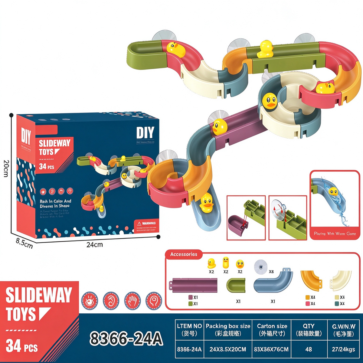 🦆💦 48-Piece DIY Duck Slide Bath Toy 🌈 Build Splash & Turn Bath Time Into Play Time 🛁✨
