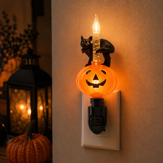 Halloween Pumpkin Jack O' Lantern & Black Cat Bubble Night Light