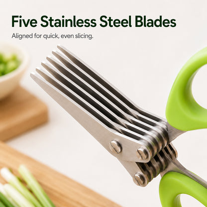 🌿 Kitchen Time-Saver: 5-Blade Stainless Steel Herb & Scallion Scissors with Cleaning Comb