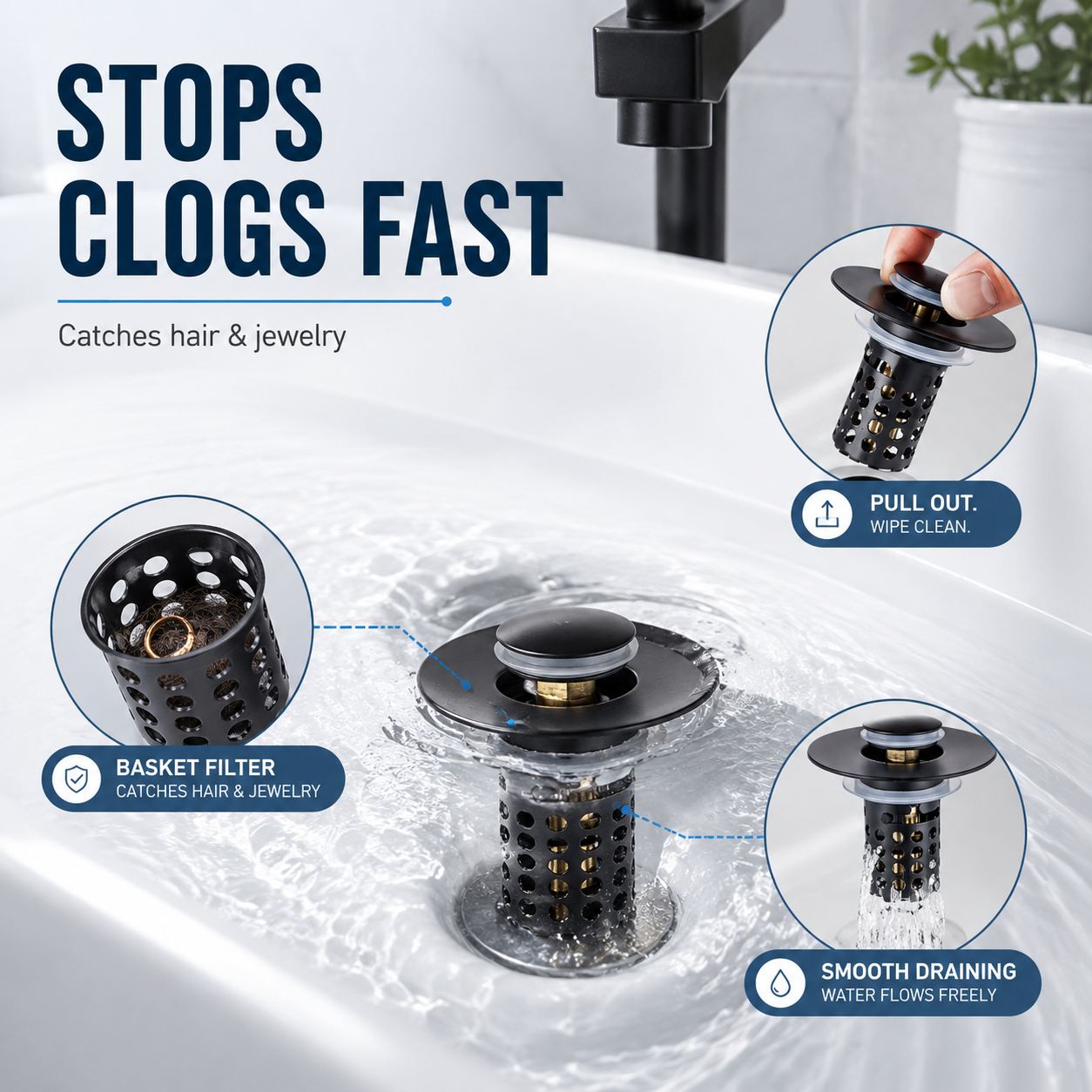 ✨ Pop-Up Bathroom Sink Drain Stopper