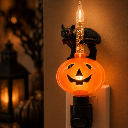 Halloween Pumpkin Jack O' Lantern & Black Cat Bubble Night Light