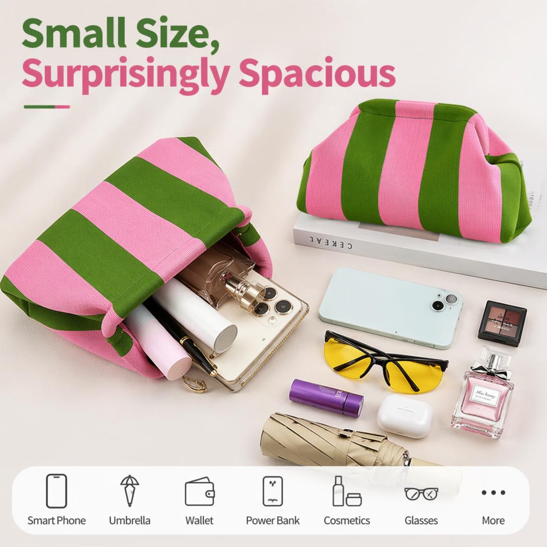👜 Women’s Striped Crochet Clutch Bag – Lightweight Ruched Woven Makeup Pouch for Travel, Parties & Everyday Style ✨