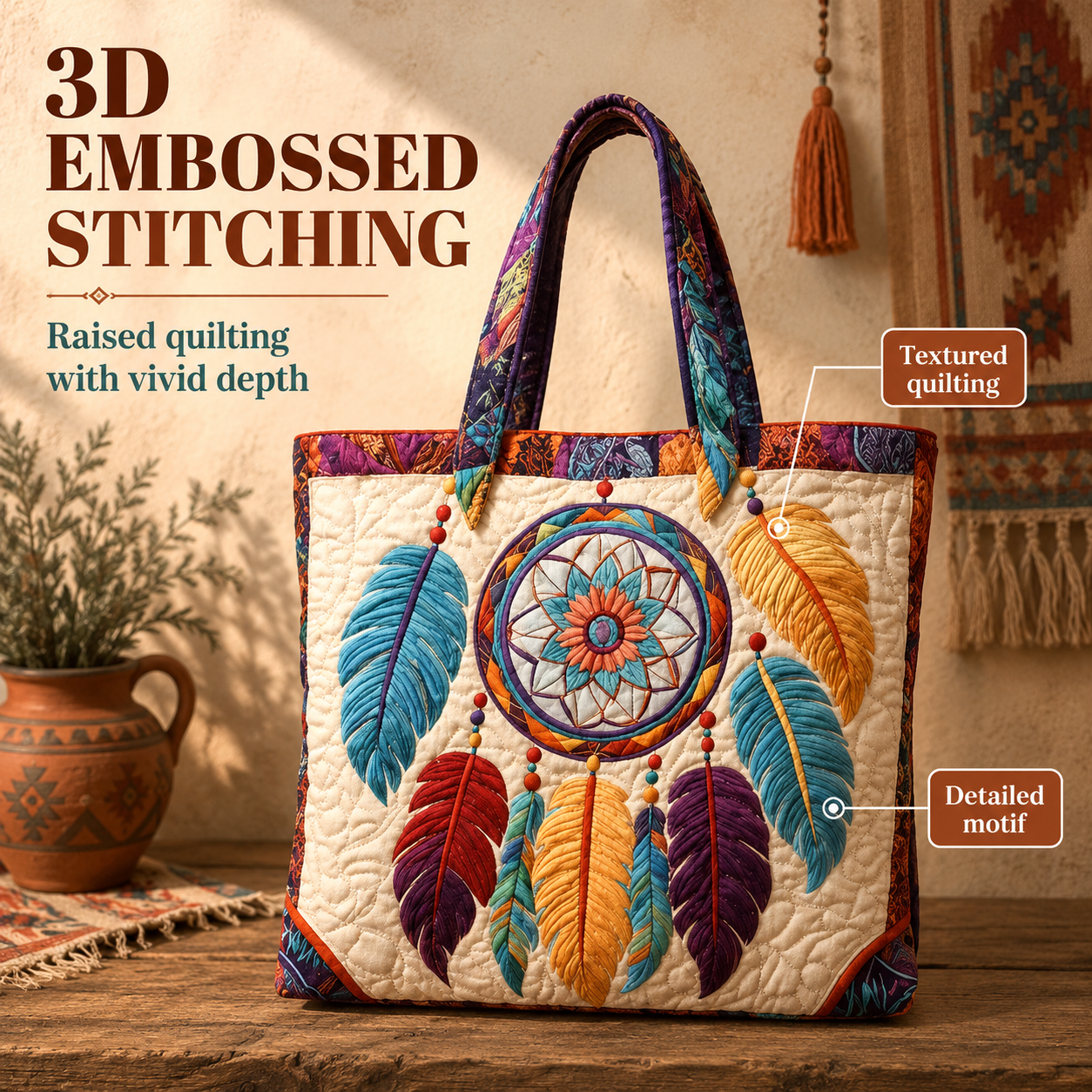 Vintage Boho Floral Horse Quilted Tote Bag👜