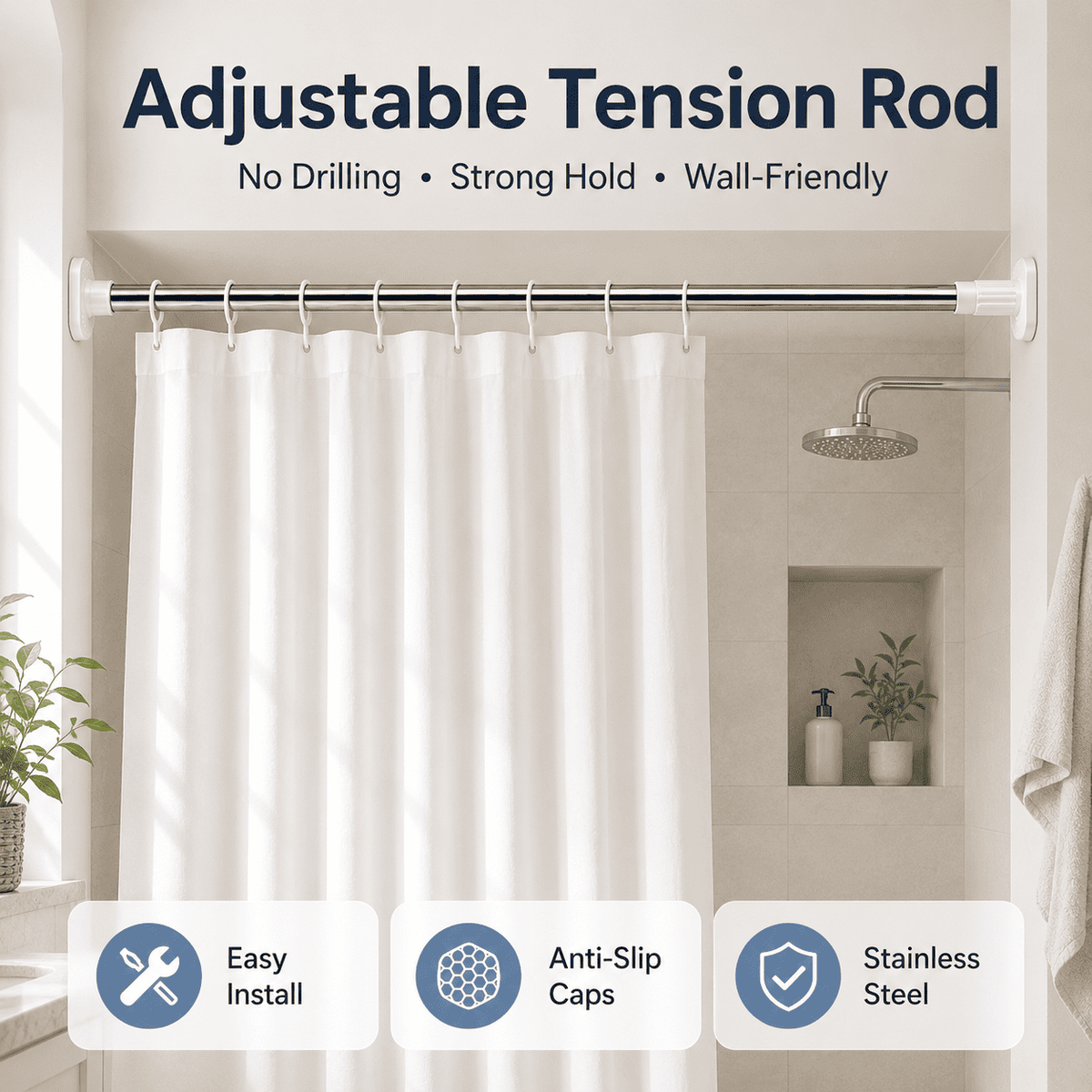 🏠 Drill-Free Adjustable Tension Rod – Instant Storage, Zero Wall Damage