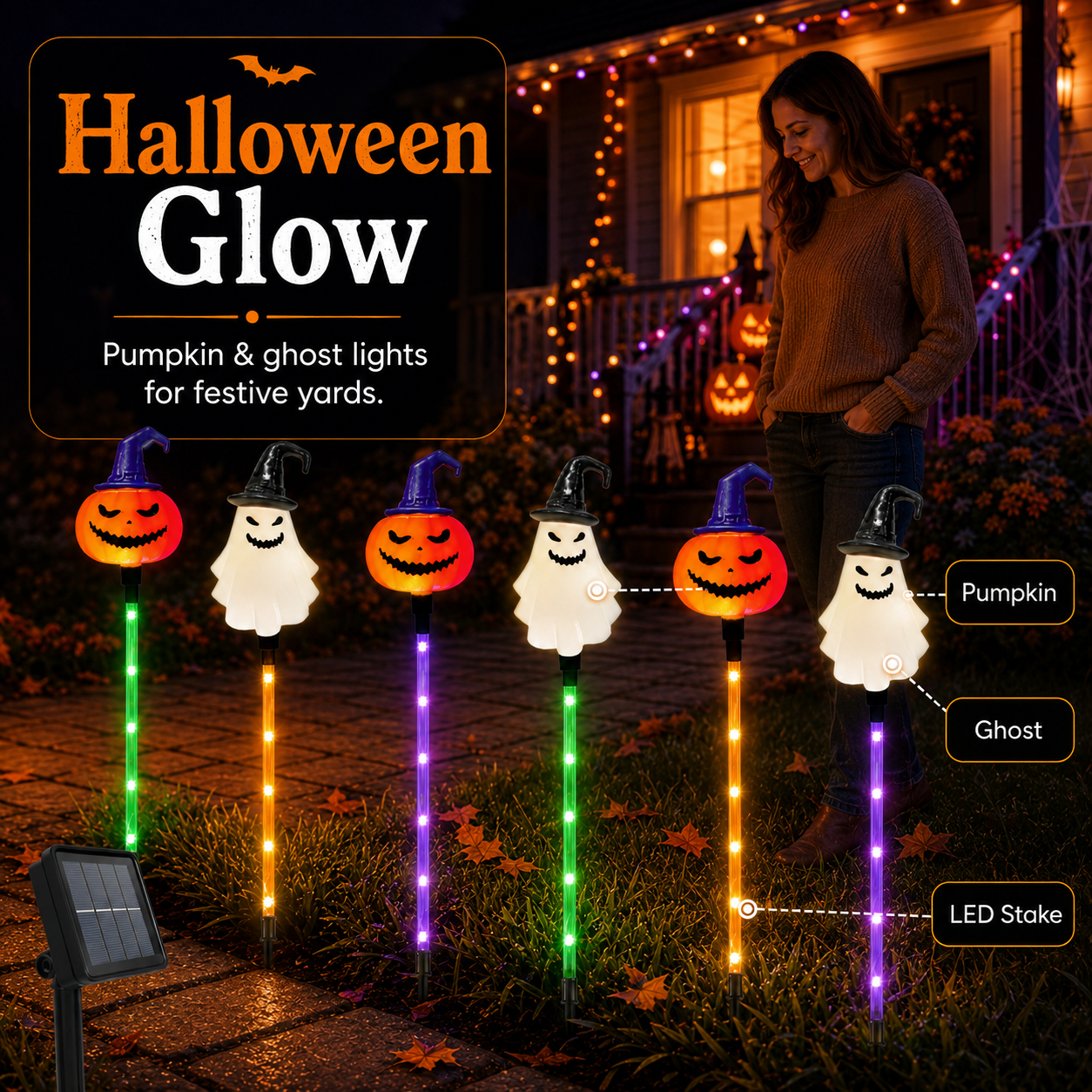 🎃 Solar Halloween Pumpkin & Ghost Pathway Lights (Set of 6)