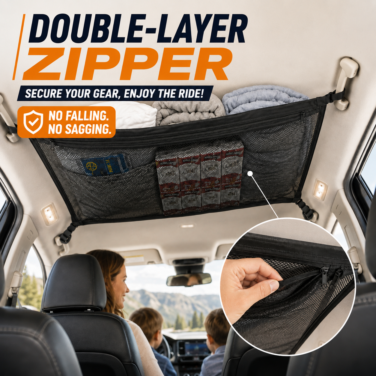 🚗 Car Ceiling Storage Net with Zipper