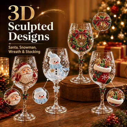 🎨 Deluxe 3D Sculpted Christmas Wine Glass — Luxury Gift Box