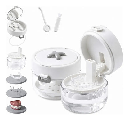 🦷3-in-1 Leak-Proof Retainer Cleaning Case with Mirror, Drain Tray & Travel Storage