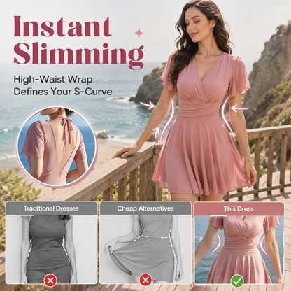 Flutter-Sleeve French Vintage Wrap Dress