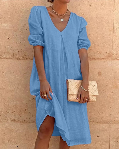 Loose Shirt Dress V-Neck Long Midi Dresses