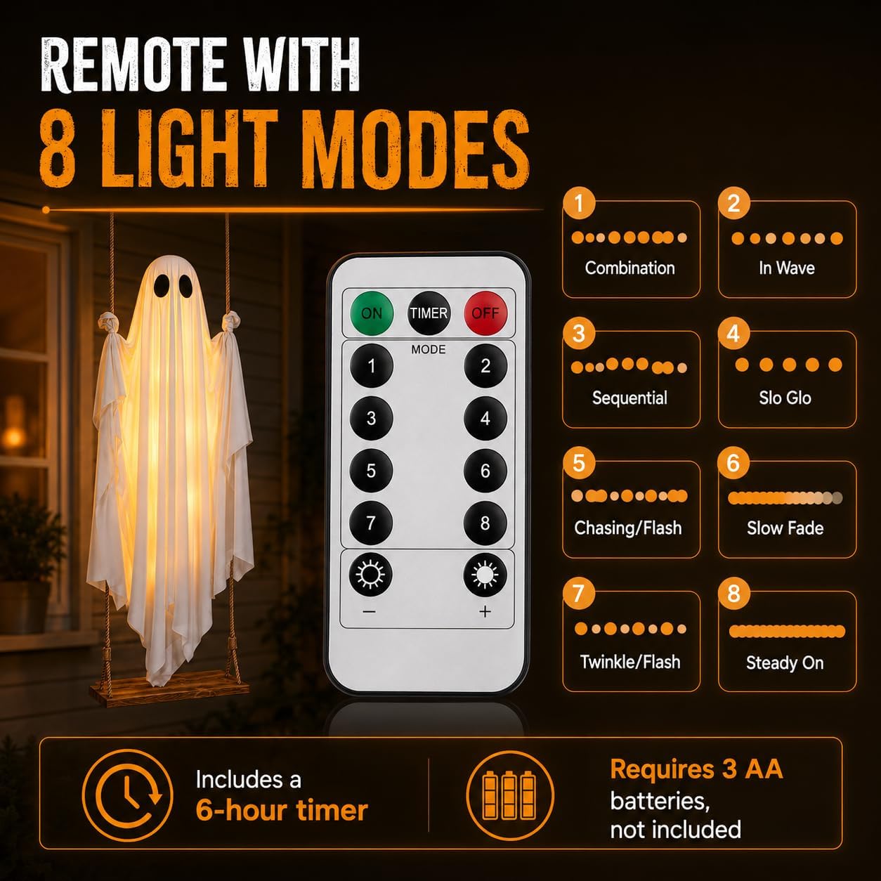 Hanging Ghost Swing with Remote Control String Lights