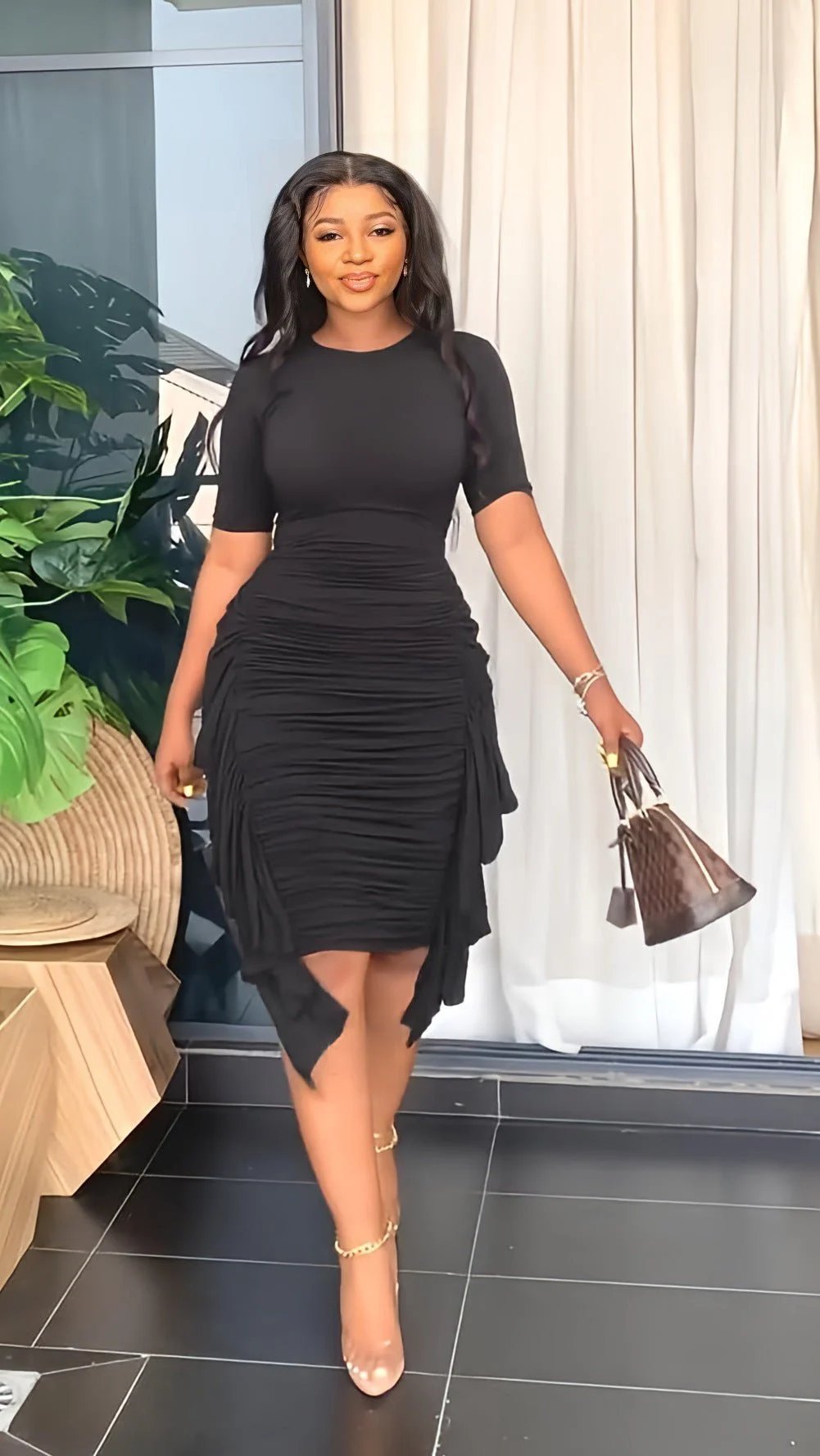 🔥49%OFF 💕Round Neck Short Sleeve Irregular Ruffle Midi Dresses