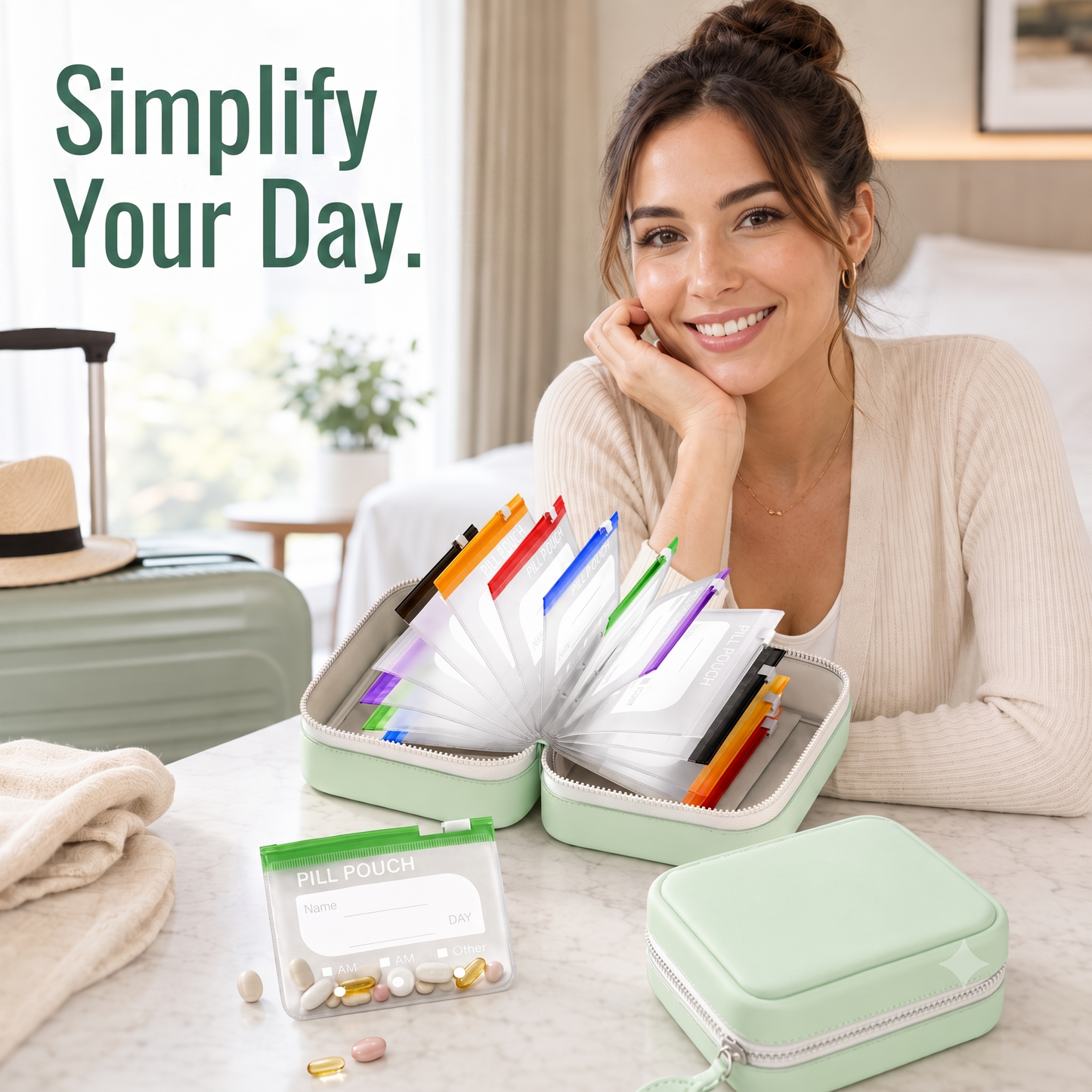🧳 Smart Pill Organizer Pouch | 14 Color-Coded Bags