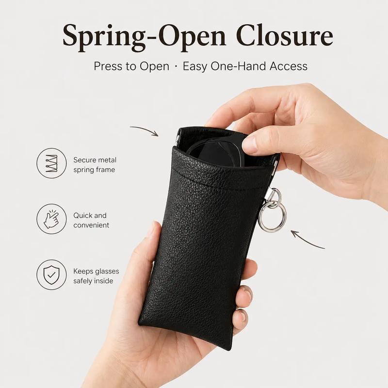 🕶️ Soft PU Leather Eyeglasses Pouch with Cleaning Cloth & Key Ring