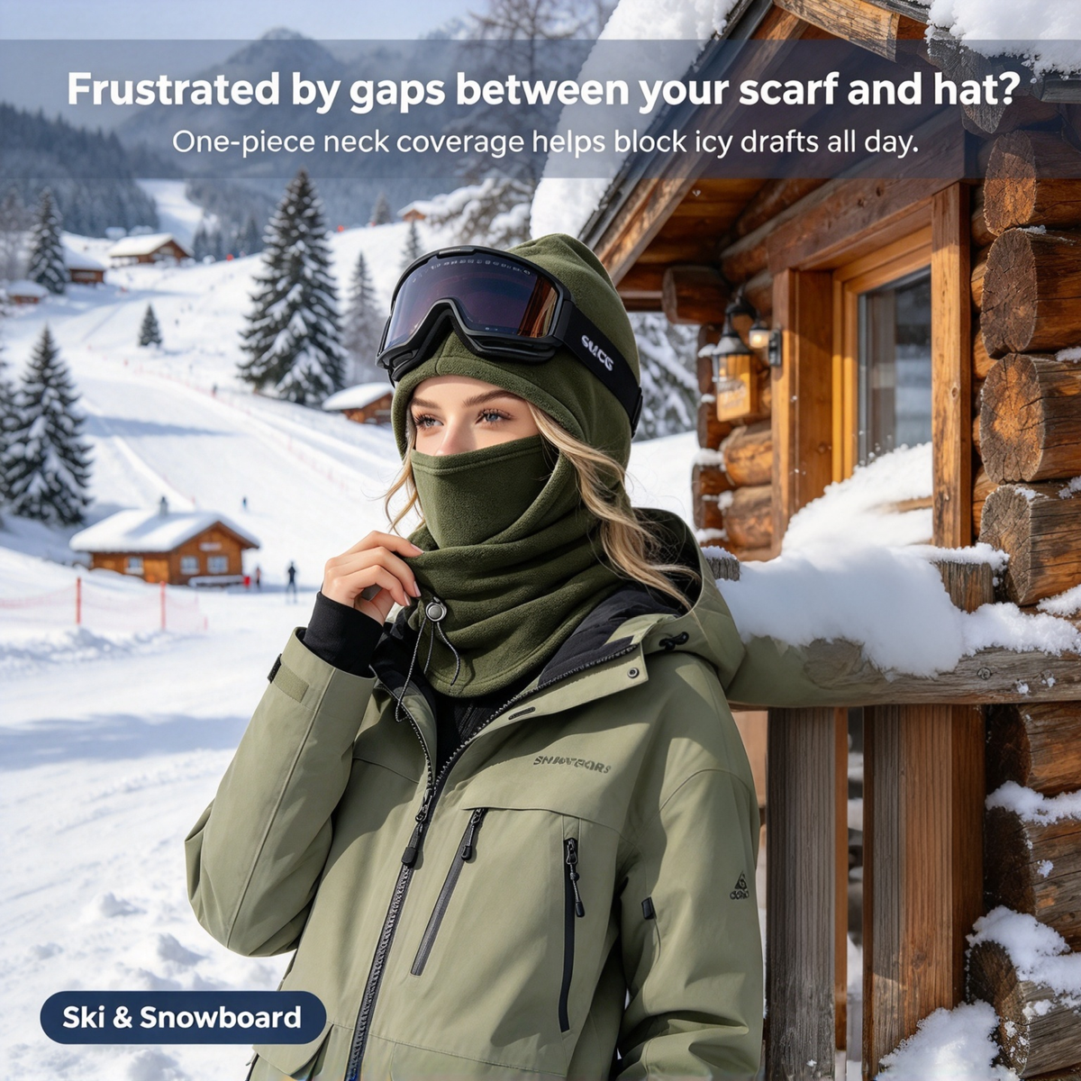 Integrated winter fleece hood covering head face and neck