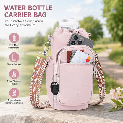 Water Bottle Carrier Bag with Phone Pocket for Stanley Cup 40/30oz