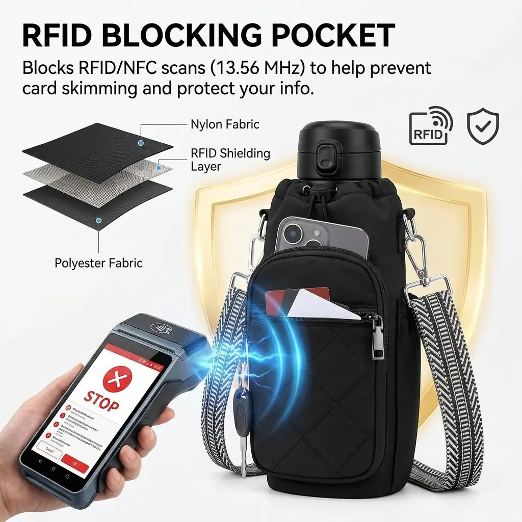 Water Bottle Carrier Bag with Phone Pocket for Stanley Cup 40/30oz