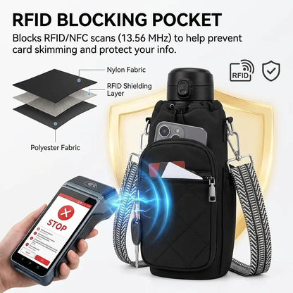 Water Bottle Carrier Bag with Phone Pocket for Stanley Cup 40/30oz