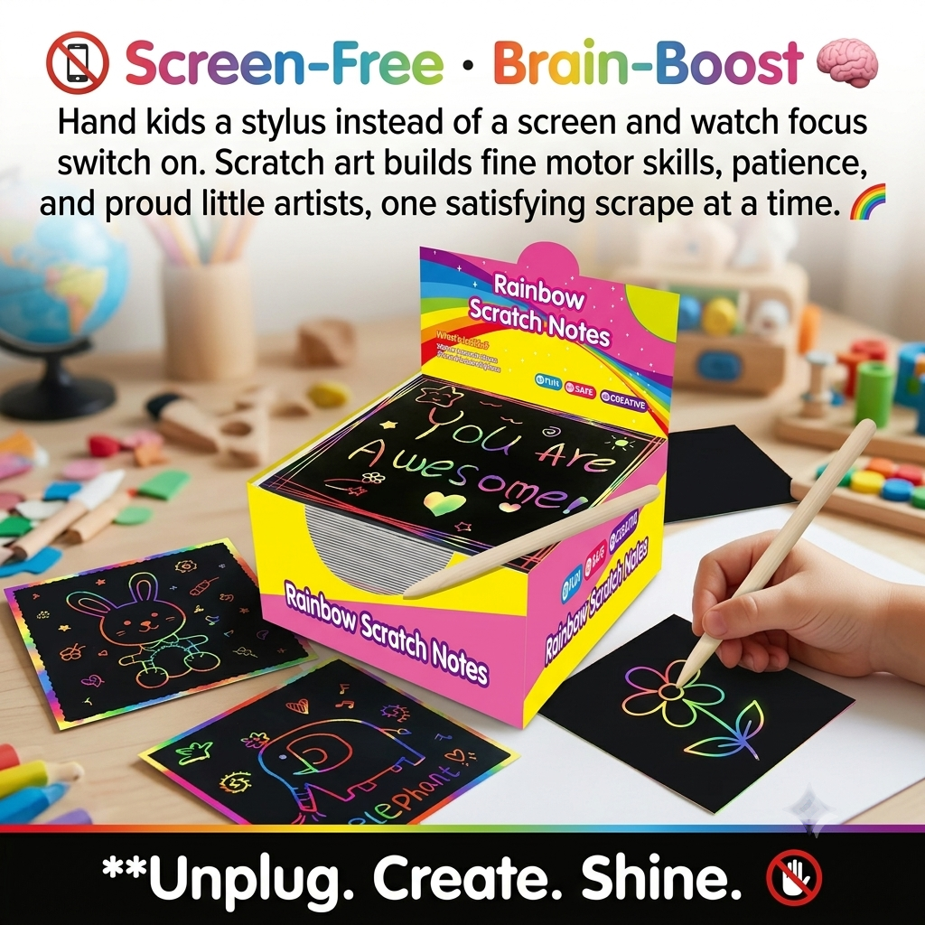 Rainbow Scratch Art Paper – 100 Sheets DIY Magic Reveal Kit