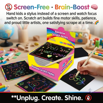 Rainbow Scratch Art Paper – 100 Sheets DIY Magic Reveal Kit