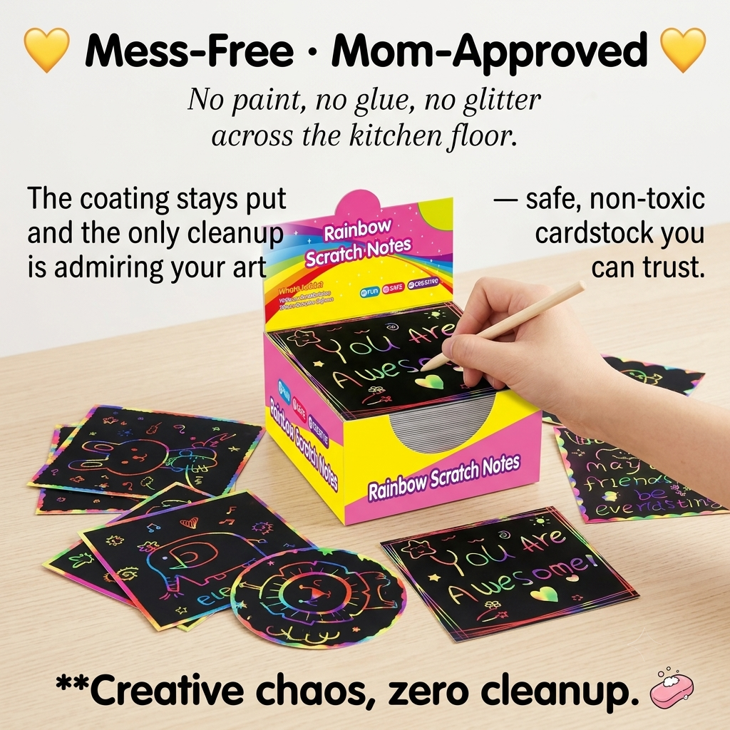 Rainbow Scratch Art Paper – 100 Sheets DIY Magic Reveal Kit