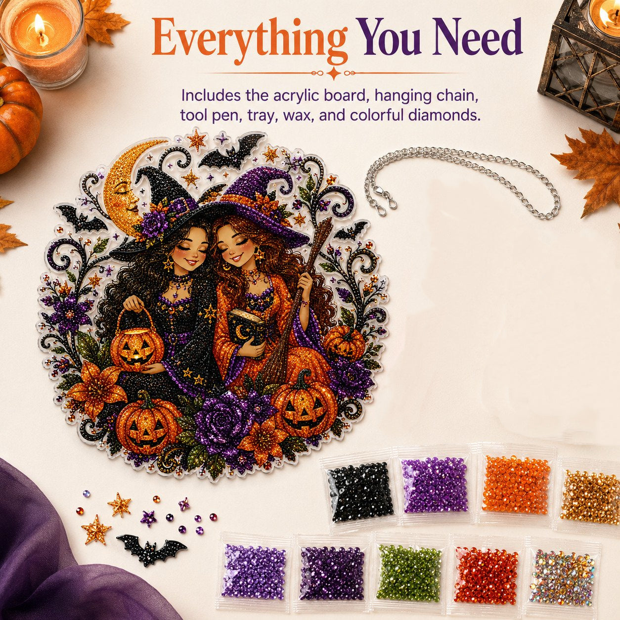 🧙‍♀️🎃DIY Halloween Witch Friendship Diamond Art Window Suncatcher