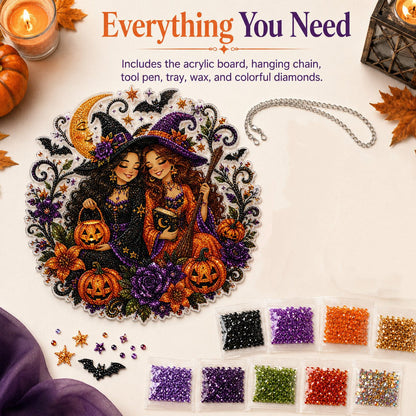 🧙‍♀️🎃DIY Halloween Witch Friendship Diamond Art Window Suncatcher