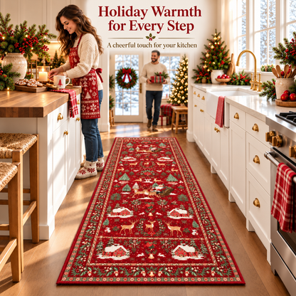 ✨ Christmas Runner Rug – Washable Non-Slip Holiday Floor Mat