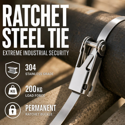 🔩 Heavy Duty Stainless Steel Cable Tie – 304 Steel, Rust-Proof, Ratchet Lock – Secure Heavy Loads Indoors & Out! ✨