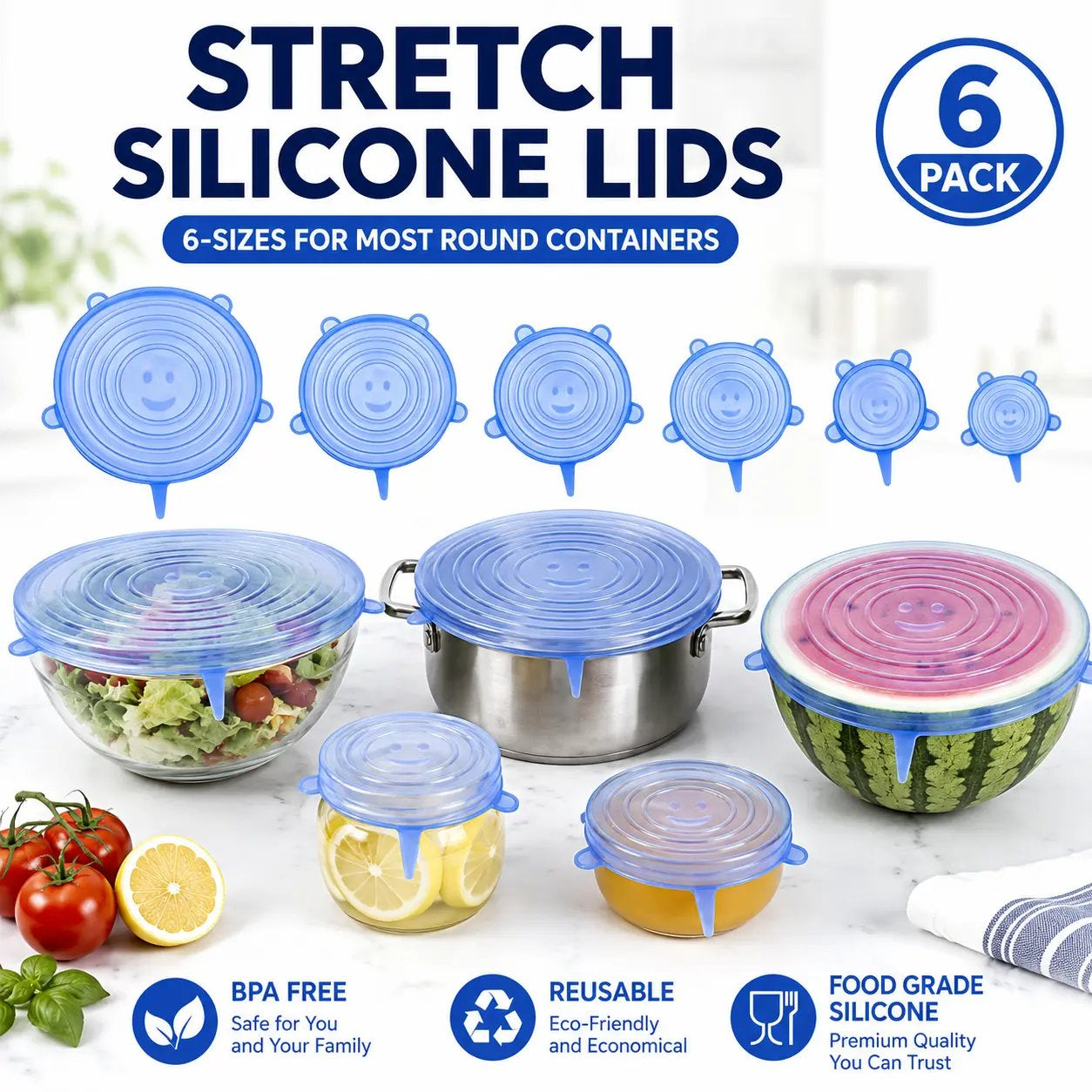 🥗6 Pack Silicone Stretch Lids