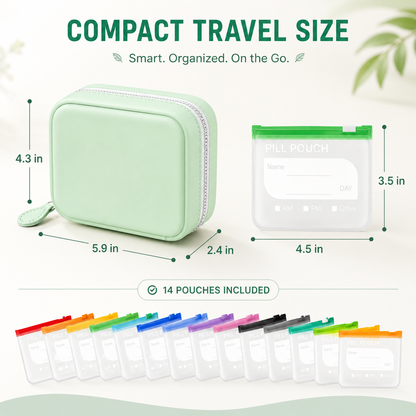 🧳 Smart Pill Organizer Pouch | 14 Color-Coded Bags