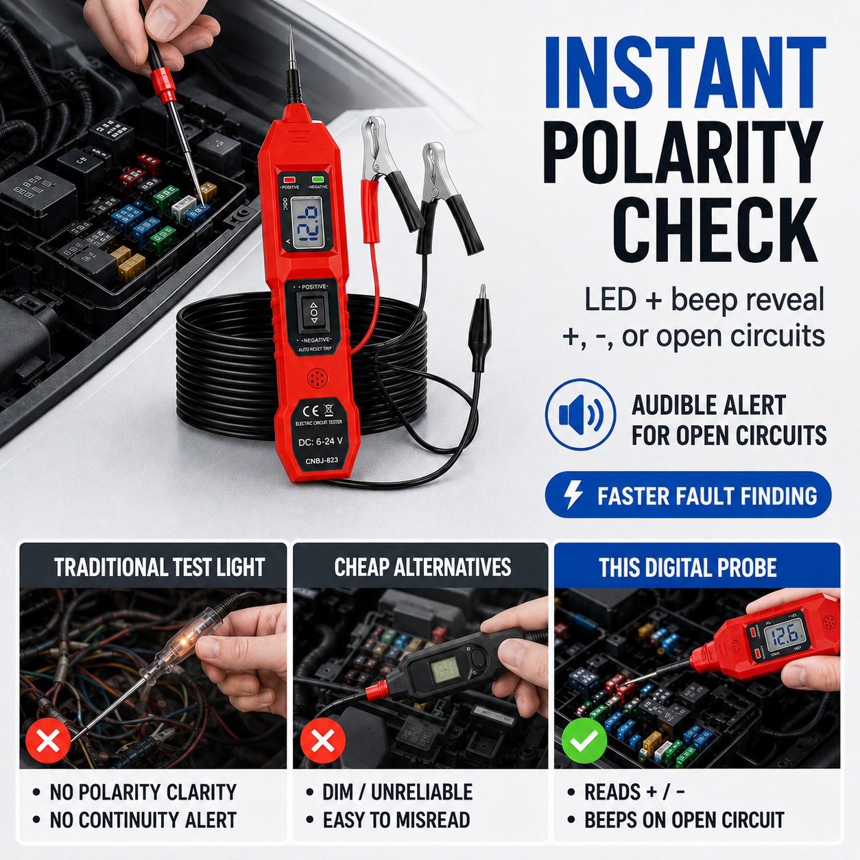 ⚡ 6V-24V Digital Power Probe Circuit Tester