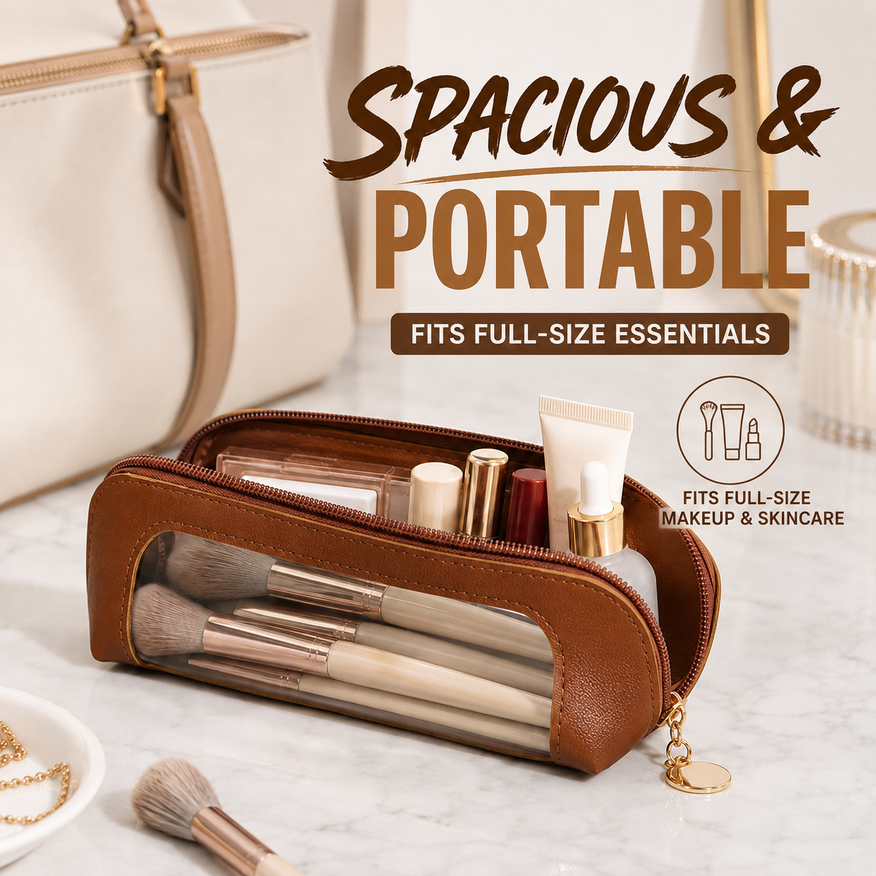 Travel Clear Window Brush & Makeup Bag 💄