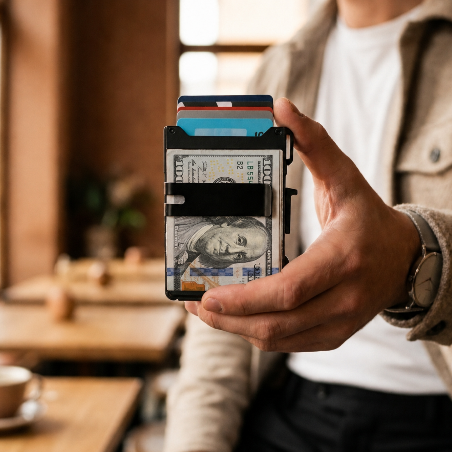 🔐 RFID Blocking Minimalist Pop-Up Wallet | One-Second Card Eject Design & Ultra Slim Pocket Wallet