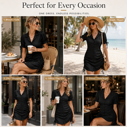 Chic Cinched Shirt Dress Curved-Defining Ruched👗