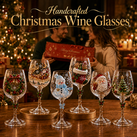 🎨 Deluxe  Sculpted Christmas Wine Glass Set (6-Piece) — Luxury Gift Box