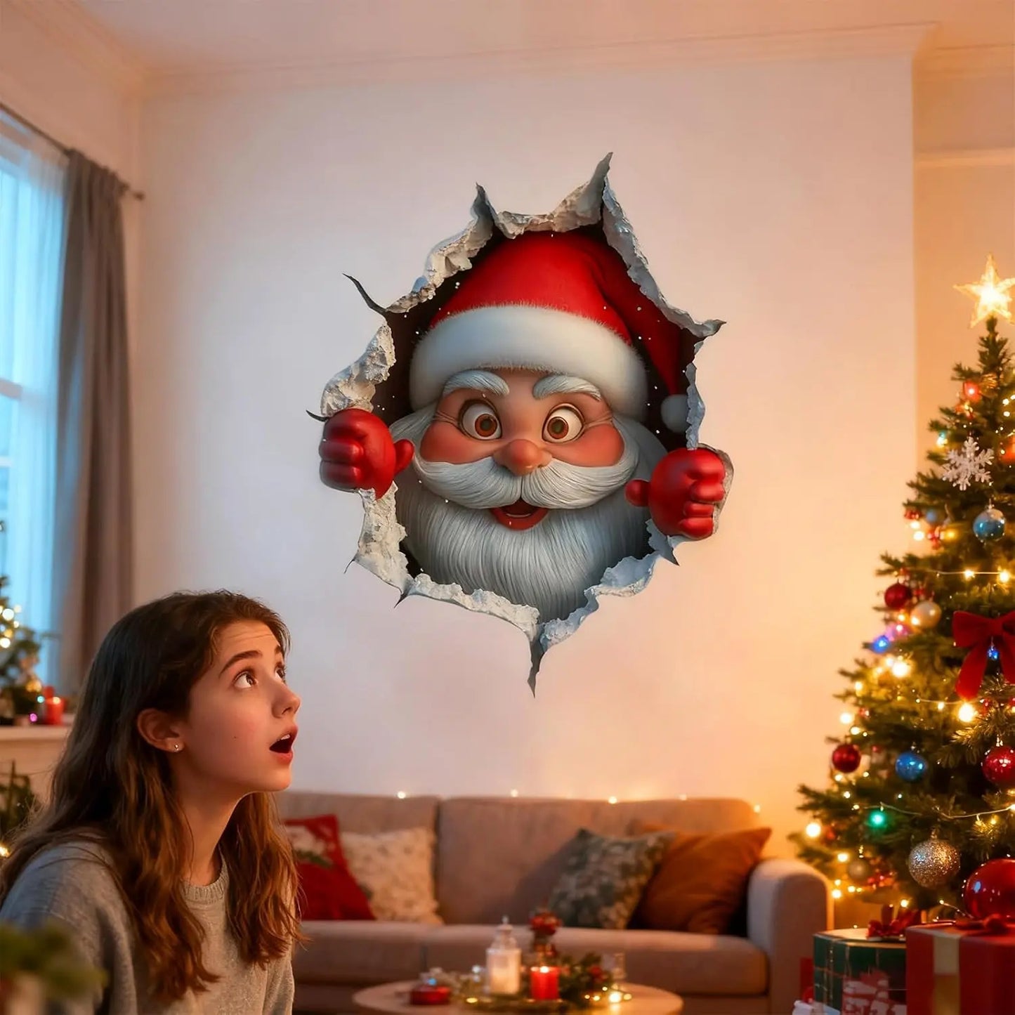 🎅 Santa Claus 3D Wall Sticker | Peel & Stick Christmas Decor 🎄✨