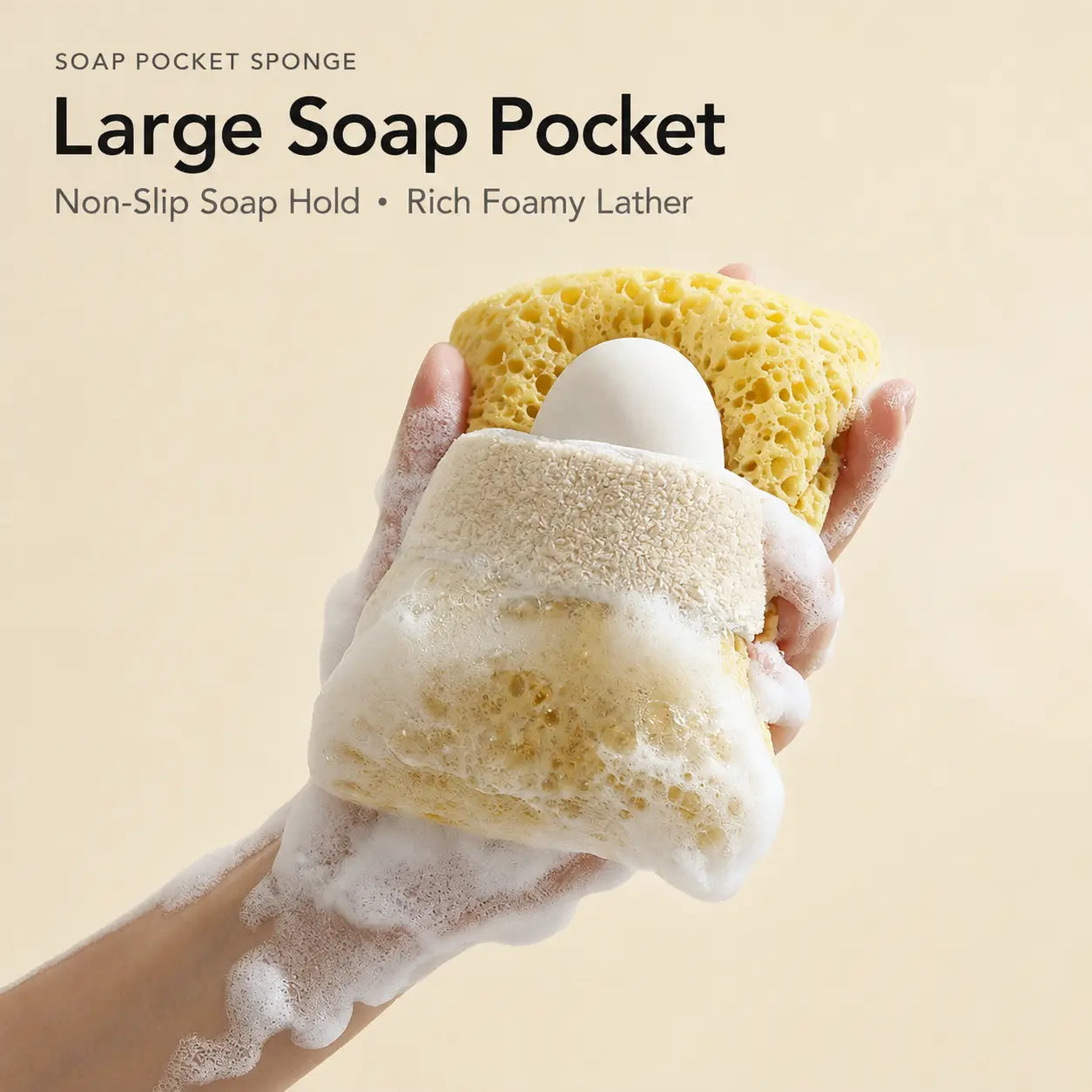 2-Pack Quick-Foaming Soap Pocket Bath Sponges with Easy-Grip Hand Straps