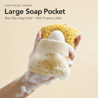 2-Pack Quick-Foaming Soap Pocket Bath Sponges with Easy-Grip Hand Straps