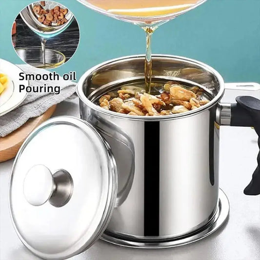 🍳Premium Stainless Steel Oil Strainer & Container Pot | Eco-Kitchen🔄