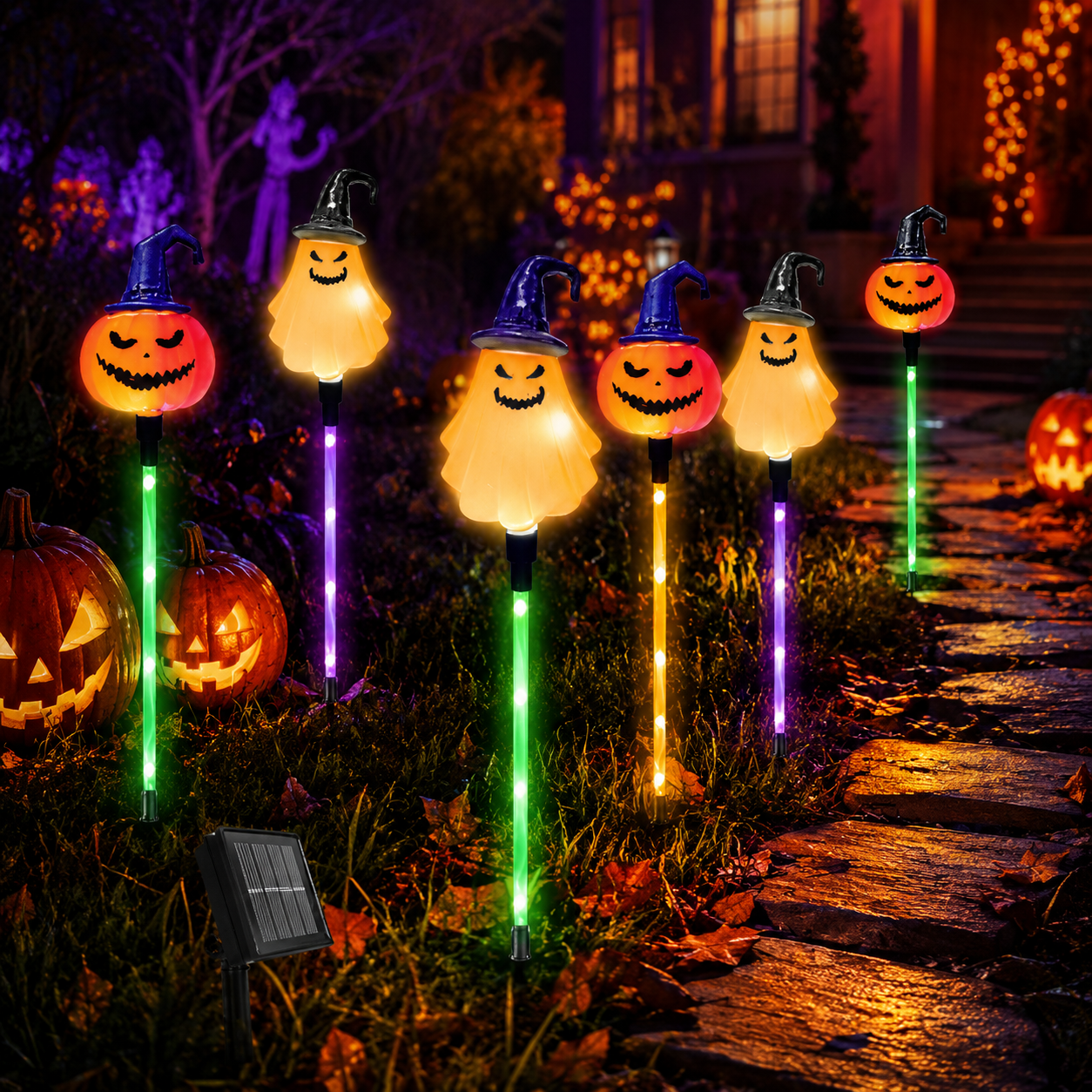 🎃 Solar Halloween Pumpkin & Ghost Pathway Lights (Set of 6)