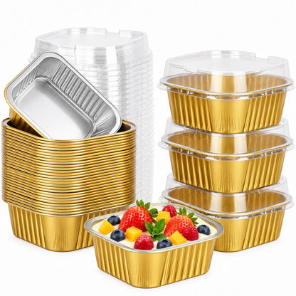 🧁 30-Pack Mini Aluminum Foil Cake Pans Bakeware Set with Plastic Lids 5oz