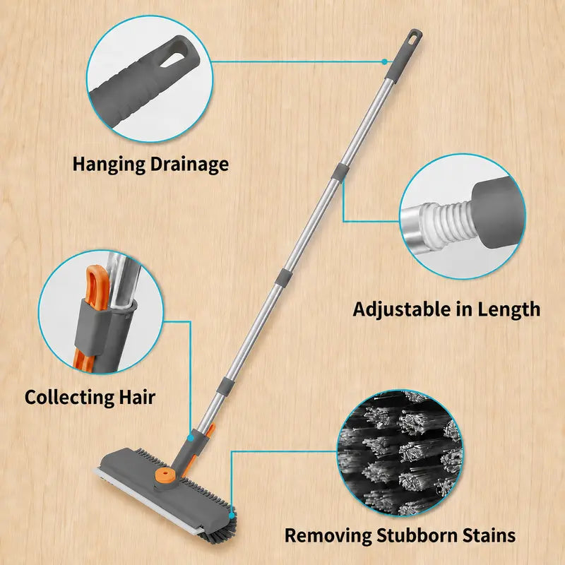 🧹 No-Bend Cleaning | 4-in-1 Adjustable Long Handle Floor Scrub Brush & Squeegee ✨