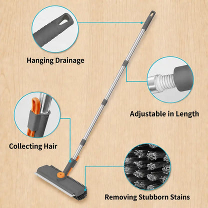 🧹 No-Bend Cleaning | 4-in-1 Adjustable Long Handle Floor Scrub Brush & Squeegee ✨