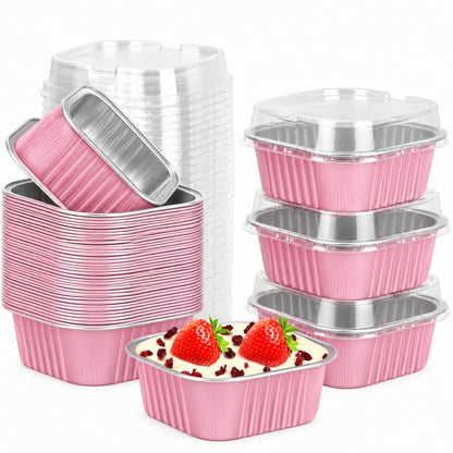 🧁 30-Pack Mini Aluminum Foil Cake Pans Bakeware Set with Plastic Lids 5oz