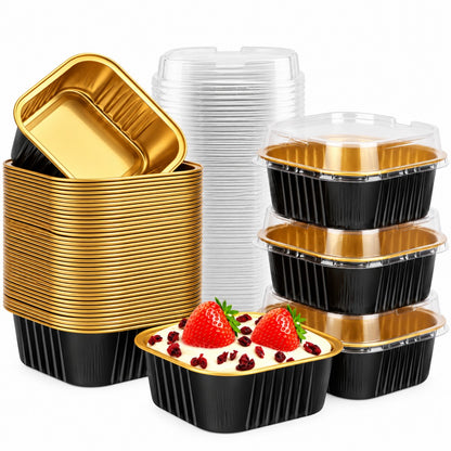 🧁 30-Pack Mini Aluminum Foil Cake Pans Bakeware Set with Plastic Lids 5oz