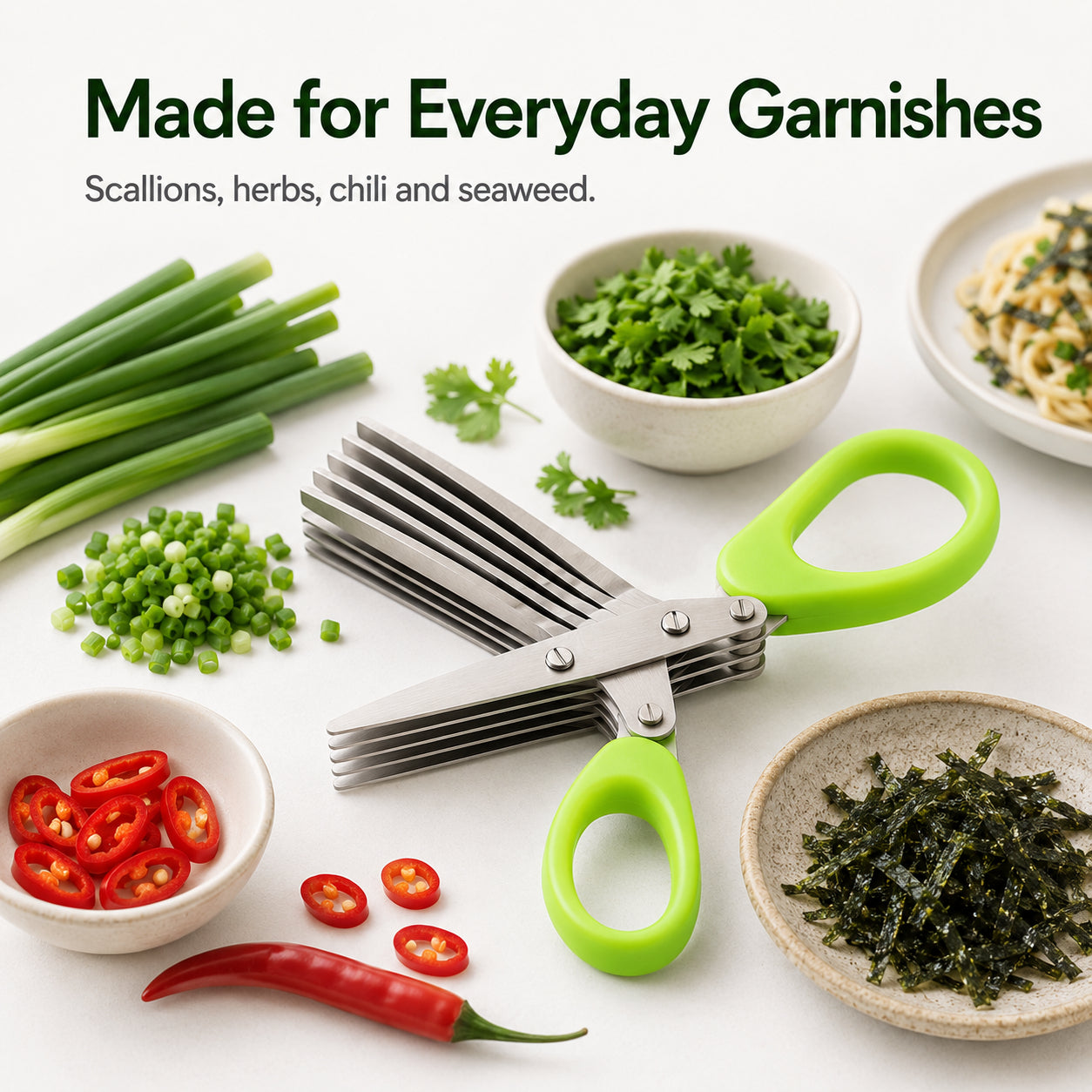 🌿 Kitchen Time-Saver: 5-Blade Stainless Steel Herb & Scallion Scissors with Cleaning Comb