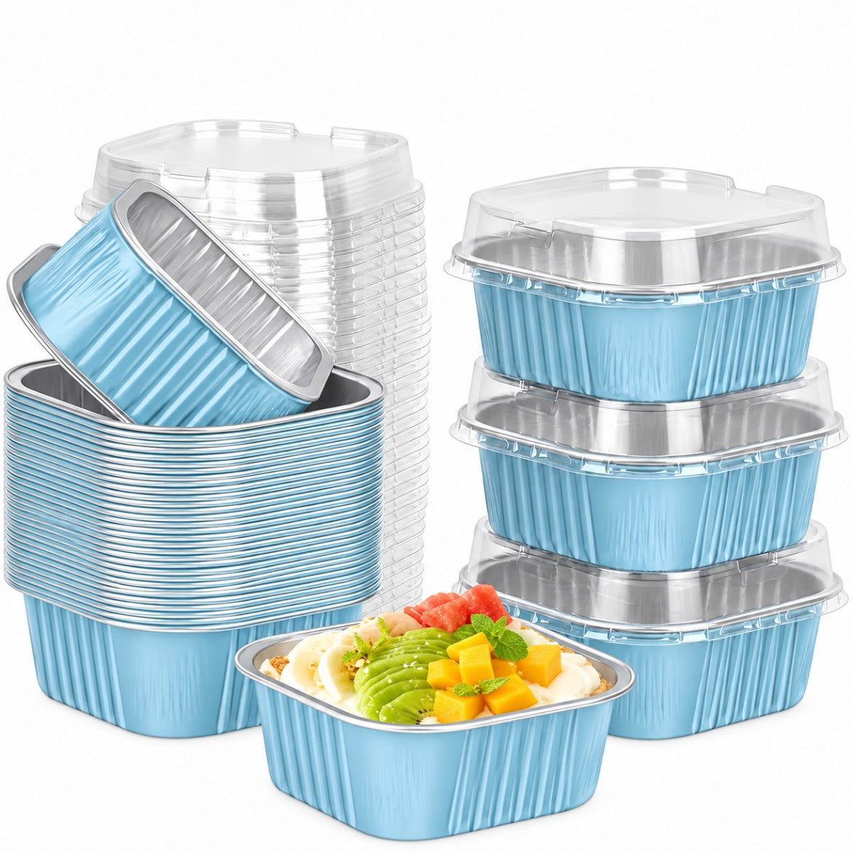 🧁 30-Pack Mini Aluminum Foil Cake Pans Bakeware Set with Plastic Lids 5oz