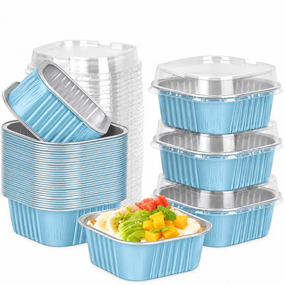 🧁 30-Pack Mini Aluminum Foil Cake Pans Bakeware Set with Plastic Lids 5oz